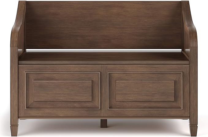 SIMPLIHOME Connaught Entryway Storage Bench - 42 inch Wide Solid Wood Storage Seat in Rustic Natural Aged Brown, Traditional Bench for Entryway or Mudroom with Lift-Up Lid and Elegant Moulding Detail