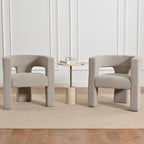 KINWELL 28" W Boucle Accent Chair Armchairs Set of 2, Upholstered Square Open-Back Barrel Chair, No Assembly Side Chair ArmChairs for Living Room Bedroom Lounge (Oatmeal)