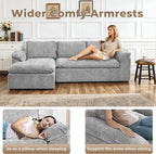 Modular Sectional Sofa, 107.5" L-Shaped Boneless Couch with Deep Seat, Modern Minimalist Upholstered Cloud Sectional Couch for Living Room Bedroom, No Assembly Required, Light Gray Chenille