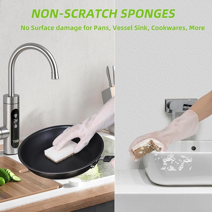 Natural Dish Sponges 16 Pack - Biodegradable Sponge Kitchen Compostable Cellulose Coconut Scrubber - No Scratch Cleaning Sponges