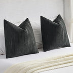 FUTEI Black Chenille Decorative Throw Pillow Covers 16x16 Inch Set of 2,Soft Embossed Striped Textured Cushion Case,Modern Home Decor for Couch Bed Living Room