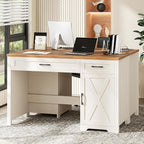 Vabches Farmhouse 51" Executive Desk,Computer Desk with Drawers and Storage Cabinet, Home Office Desk for Work and Study.