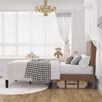 VECELO Twin Size Bed Frame with Upholstered Headboard, Velvet Platform Bedframe Mattress Foundation, Strong Wood Slat Support, No Box Spring Needed,Warm Brown