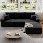 110" Boneless Cloud Sectional Couch for Living Room, Compressed Modular L-Shaped Sofa with Deep Seat, Frameless Corduroy Couch in Boxes, No Assembly Required 3-Seater (Right-Facing Chaise, Black)