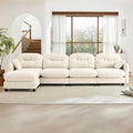140" L Shaped Sofa for Living Room, Comfy Chenille Fabric Cloud Sectional Couch, Modern Upholstered Deep Seat Sofa with Pillow and Movable Ottoman, Oversized 4 Seater Sectional Sofa, Beige