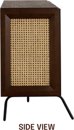 NTC MOSSIC Modern Sideboard with 3 Doors, Natural Rattan Storage Cabinet, Buffet with Metal Legs, Boho Accent Cabinet for Living Room, and Entryway, Effortless Assembly - Dark Walnut