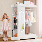 Xilingol Kids Armoire with a Jewelry Cabinet, Princess Dress Up Closet with Mirror, Kids Wardrobe Closet with Storage Shelves, Armoire Costume Organizer for Bedroom, Kids Room, Girl (White)