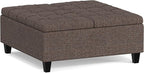 SIMPLIHOME Harrison 36 inch Wide Transitional Square Coffee Table Storage Ottoman in Mink Brown Tweed Look Fabric, Assembled, for the Living Room and Bedroom