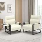 Upholstered Accent Chairs Set of 2, Modern Faux Leather Sofa Chairs with Foldable Side Tray Table & Storage Pocket, Small Accent Sofas for Living Room, Bedroom, Beige