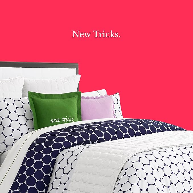 kate spade new york Old Habits, New Tricks Reversible Decorative Pillow for Bed or Sofa, Cotton and Linen Cover Throw Pillow, 18 x 18, Green