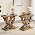 Tribesigns Wood End Side Table for Living Room Set of 2, Night Stand for Bedroom with Cross Fishtail Support, Farmhouse Nightstand for Small Spaces, Accent Furniture, Easy Assembly, Retro Wood Grain