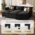 KKL 91.3" Large Modular Sectional Sofa Bed, 6 Seater Convertible J/L-Shaped Sleeper Cloud Couch with Ottoman, Chenille Sectional Couches for Living Room, Apartment, Black