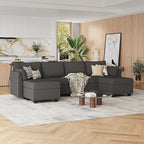 114.17" Modular Sectional Sofa, 6 Seat Sectional Couches with Storage, Memory Foam, Convertible Modular Couch for Living Room, U Shaped Comfy Modular Sofa with Chaise, Dark Grey