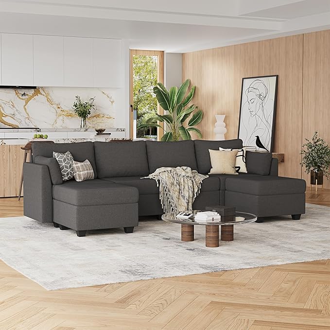 114.17" Modular Sectional Sofa, 6 Seat Sectional Couches with Storage, Memory Foam, Convertible Modular Couch for Living Room, U Shaped Comfy Modular Sofa with Chaise, Dark Grey