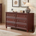 6 Drawers Dresser for Bedroom, Farmhouse 54" Wide Wood Dressers Chest of Drawers, Vintage Design TV Stand, Rustic Storage Dresser Organizer with Metal Handle Closet for Living Room, Hallway