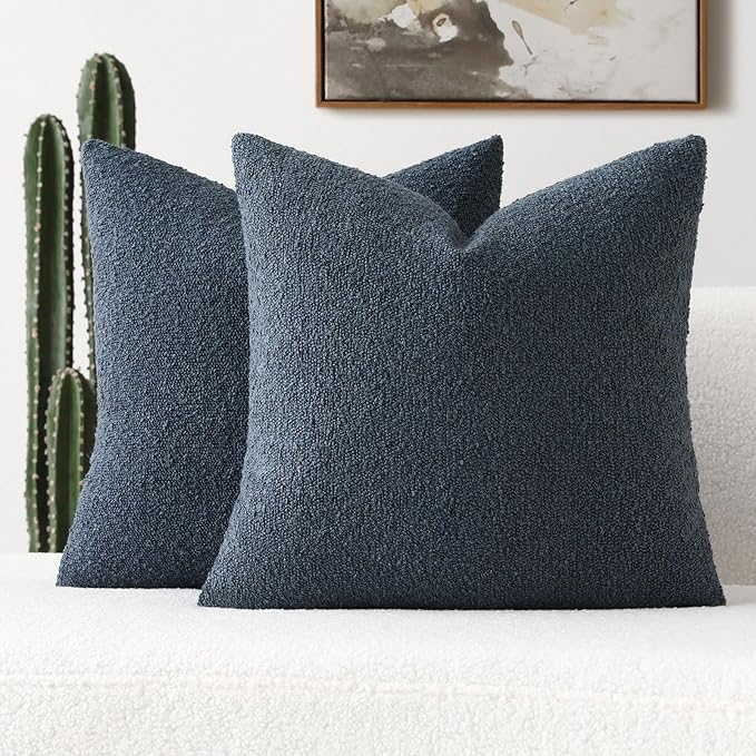 FUTEI Pack of 2 Haze Blue Decorative Throw Pillow Covers 16x16 Inch Soft Cozy Solid Boucle Textured Cushion Case,Modern Home Decor for Couch Bed Living Room