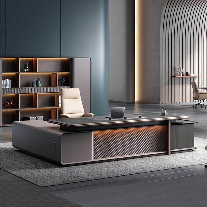 Modern Executive Desk, 118.1 inch L Shaped Desk with Storage, L Shape Corner Desk Drawers and Lockable Storage No Installation Required Without Display Racks and Bookshelves