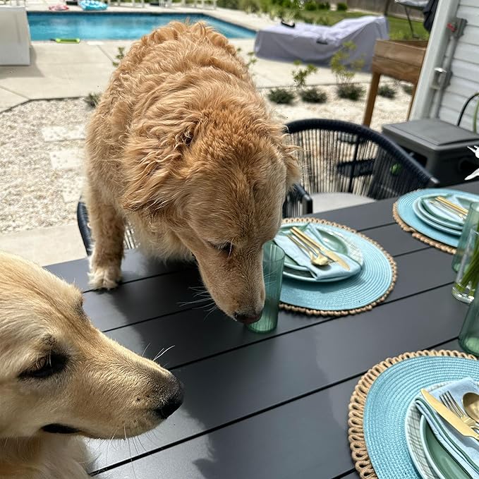 PURPLE LEAF Patio Dining Set for 18 All-Weather Wicker Aluminium 20 Piece Outdoor Table and Chairs Set Included Cushions for Backyard Indoor Decor Kitchen Modern Outdoor Furniture Set Gray and Navy