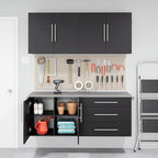 Prepac HangUps 30'' Garage Storage Cabinet with 3 Drawers, Wood Wall Mount Pantry Cabinet, Wall Hanging Laundry Room Cupboard, Kitchen Pantry for Garage, Kitchen and Laundry Organization, Black