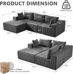 109" Cloud Sectional Couch, Boneless Couches for Living Room, Modular Sectional Sofa with Deep Seat, L-Shape Couch with Chaise, Comfy Corduroy Fluffy Modern Modular Sofa, No Assembly Required,DarkGrey