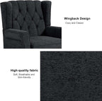 Accent Chair, Upholstered Armchair with Button Tufted High Back & Solid Wood Legs, Comfy Wingback Reading Single Sofa Chair for Small Spaces, Living Room, Bedroom (Blue, Set of 2)