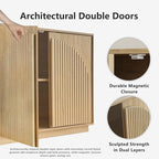 win2win Fluted Sideboard Buffet Cabinet with Storage, 31.5" Modern Boho Accent Cabinet with Double-Layered Arch Doors, Small Wood Console Credenza for Living Room, Dining Room, Entryway, Hallway, Oak