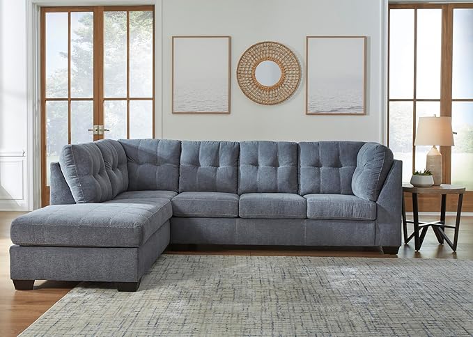 Signature Design by Ashley Marleton Contemporary Left-Arm Facing Tufted 2-Piece Sectional with Chaise and Loose Seat Cushions, Blue