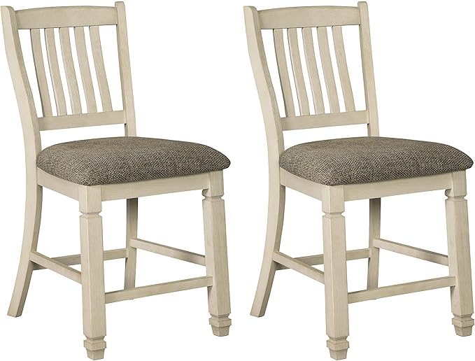 Signature Design by Ashley Bolanburg 24" Counter Height Farmhouse Barstool, 2 Count, Antique White