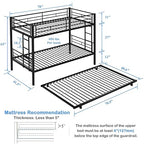 VECELO Twin Over Twin Bunk Bed with Trundle, Metal Bunkbeds with Ladder and Full-Length Guardrail, Noise Free, No Box Spring Needed, Black