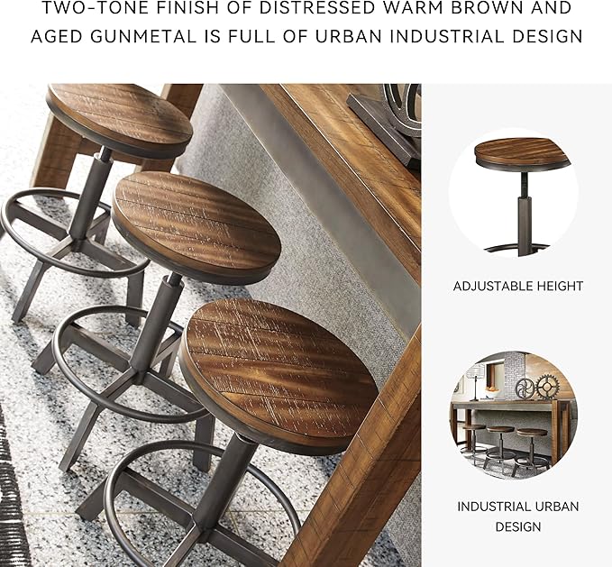 Signature Design by Ashley Torjin Industrial 24" Adjustable Height Barstool, 2 Count, Brown