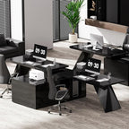 homary 70.9" Modern L-Shape Executive Desk, Home Office Desk with Drawers & Cabinet Modern Computer Desk for Home Business Furniture, Black, Left Hand