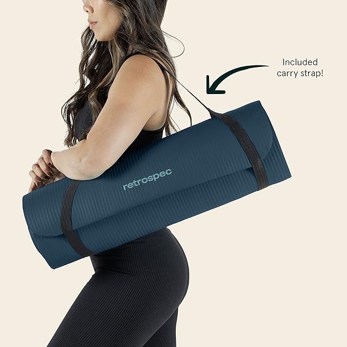Retrospec Solana Yoga Mat 1" Thick With Nylon Strap For Men & Women - Non Slip Exercise Mat For Home Yoga, Pilates, Stretching, Floor & Fitness Workouts