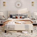 Gizoon Queen Bed Frame with Wingback Headboard, Upholstered Platform Bed, Wooden Slats, Noise-Free, No Box Spring Needed, Easy Assembly