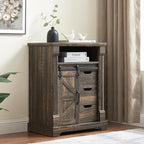 Bathroom Floor Cabinet, Farmhouse Storage Cabinet with Sliding Barn Door, Small Storage Cabinet with Drawer for Bathroom, Kitchen, Living Room, Rustic Style Cabinet (Dark Rustic Oak)