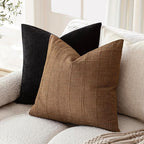 Foindtower Set of 2 Decorative Linen Check Throw Pillow Covers Neutral Farmhouse Vintage Cushion Covers Modern Boho Home Decor for Sofa Chair Couch Bedroom Living Room,16×16 Inch,Brown Hazel