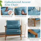 VINGLI Solid Wood Wide Armrests Accent Chair,Upholstered Mid Century Modern Chair with Pillow,Comfy Reading Chair Farmhouse Arm Chair,Chairs Living Room,Bedroom,Guest Room,Linen Fabric,Navy Blue