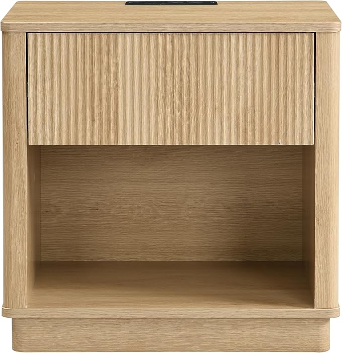 Christopher Knight Home Taria Modern Nightstand with Charging Station, Wooden Bedside Table/End Table with Outlet & USB Port for Bedroom/Living Room, Multipurpose Storage Cabinet with Drawers, Natural