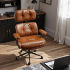 Ergonomic Office Chair Comfy with Lumbar Support, High Back Dark Brown PU Leather Rolling Executive Desk Chair for Home Office & Gaming, 360° Swivel, 300lbs (Light Brown)
