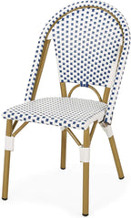 Christopher Knight Home Philomena Outdoor French Bistro Chair (Set of 4), Blue + White + Bamboo Print Finish