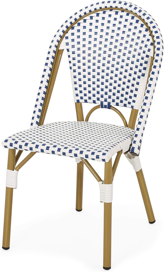 Christopher Knight Home Philomena Outdoor French Bistro Chair (Set of 4), Blue + White + Bamboo Print Finish