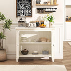 40" Coffee Bar Cabinet with Shelf, Craft Storage Cabinet with Doors, Wood Cabinet, Charming Carved Motif, Entry Way Cabinet with Storage, Sideboard Buffet for Living Room, Kitchen, Distressed White