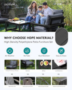 SERWALL HDPE Patio Conversation Set, 6-Piece Sectional Outdoor Furniture Set, All Weather Outdoor Couch Set Patio Furniture Set for Deck, Lawn, Black Frame with Grey Cushion