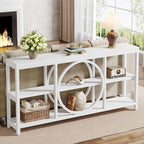 Tribesigns 70.9 Inch Extra Long Console Table for Entryway, Sofa Table Behind Couch with 3 Tier Wood Storage Shelves Industrial Metal Frame for Living Room Hallway Entryway, Pure White