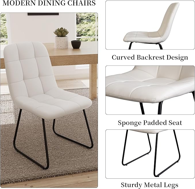 45.3 Inch Round Dining Table Set for 4, Mid Century Modern Small Coffee Set for Dining Room Kitchen Apartment (Cream Table + 4 U-Shaped White Chairs)