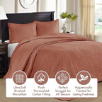 Madison Park King Quilt Set Reversible Damask Quilted Coverlet for King Size Bed, Cotton-Filled Quilts, All Season, Lofty & Warm Bedspread, Quebec, King Clay Red 3 Piece