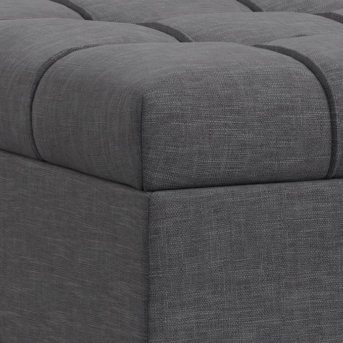 SIMPLIHOME Mariah 34 inch Wide Contemporary Rectangle Coffee Table Storage Ottoman in Slate Grey Polyester Linen, Assembled, For the Living Room, Entryway and Family Room