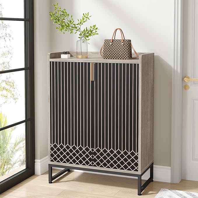 Tribesigns Shoe Cabinet with Doors, Grey 5 Tiers Shoe Storage Cabinet for Entryway, 25 Pairs Wooden Shoe Rack Cabinet, Modern Shoe Organizer Storage for Living Room, Bedroom, Hallway, Closet