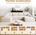 136" Sectional Couches for Living Room Modern Modular Sofa with L-Shape Couchs Upholstered Boneless Couch Deep Seat Sectional Couch with Chaise (White, Left Facing Chaise+3Seaters+Ottoman)