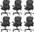ZZH Ergonomic Office Chair Set of 6 with Adjustable Lumbar Support, Mesh Home Office Desk Chair with Wheels and Flip-up Arms, Black