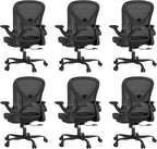 ZZH Ergonomic Office Chair Set of 6 with Adjustable Lumbar Support, Mesh Home Office Desk Chair with Wheels and Flip-up Arms, Black